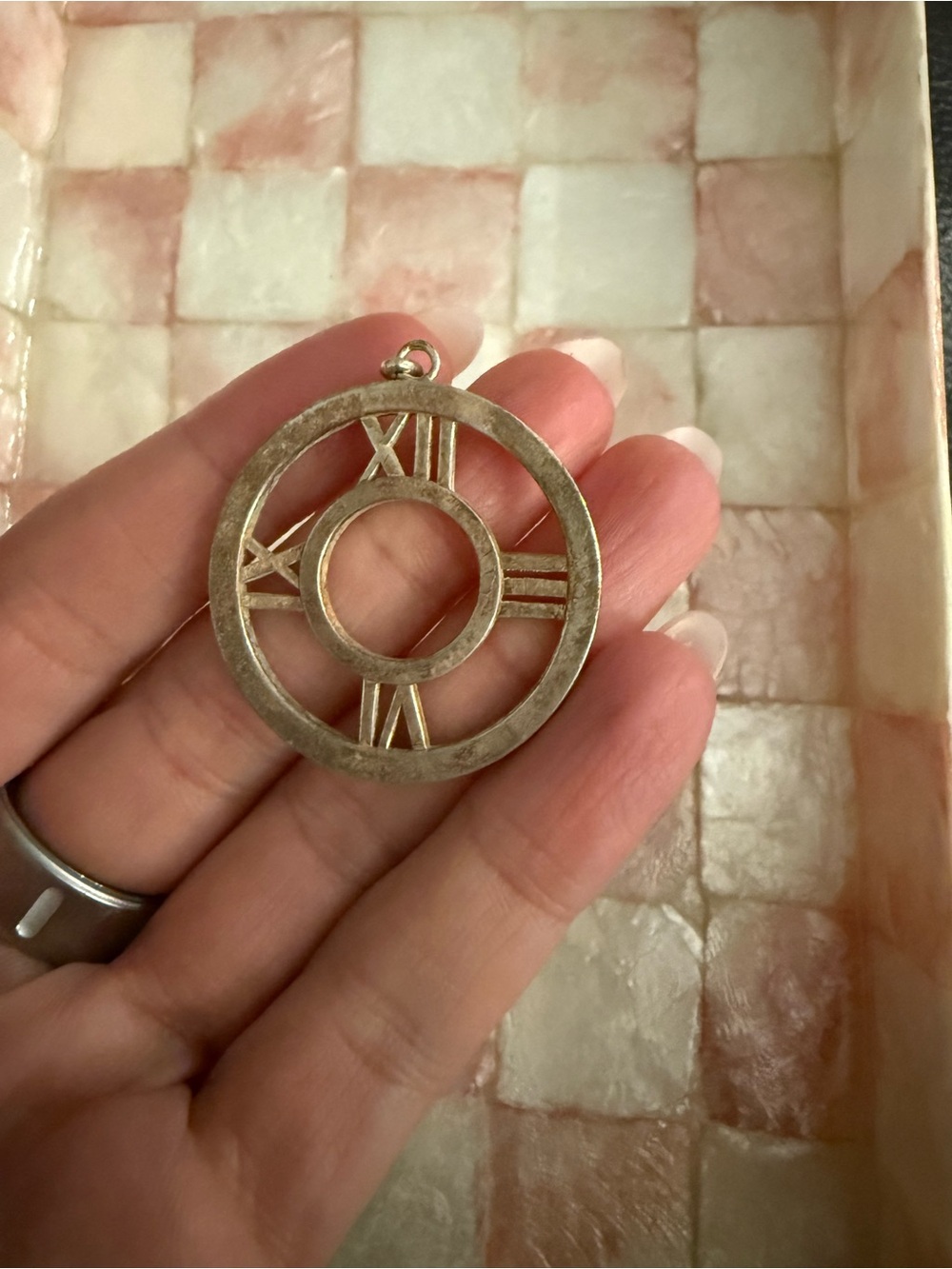 Roman Numeral Circle Pendant - Silver Tone